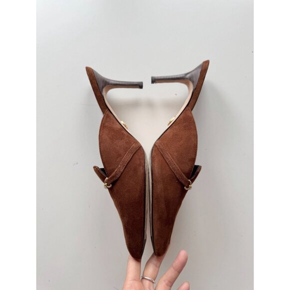 VERONICA BEARD Leslie Cedar Brown Suede Pointed Toe High Heel Mules, Size 8.5 - Picture 10 of 14